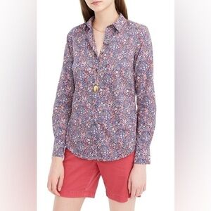 J. Crew Liberty Kayoko Floral Slim Perfect Shirt Deep Blue Multi Casual 0